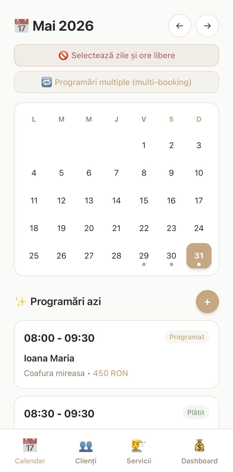 Calendar programari Self Agenda