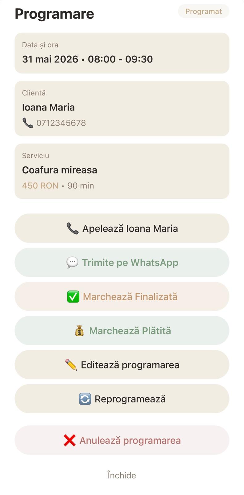 Detalii programare Self Agenda